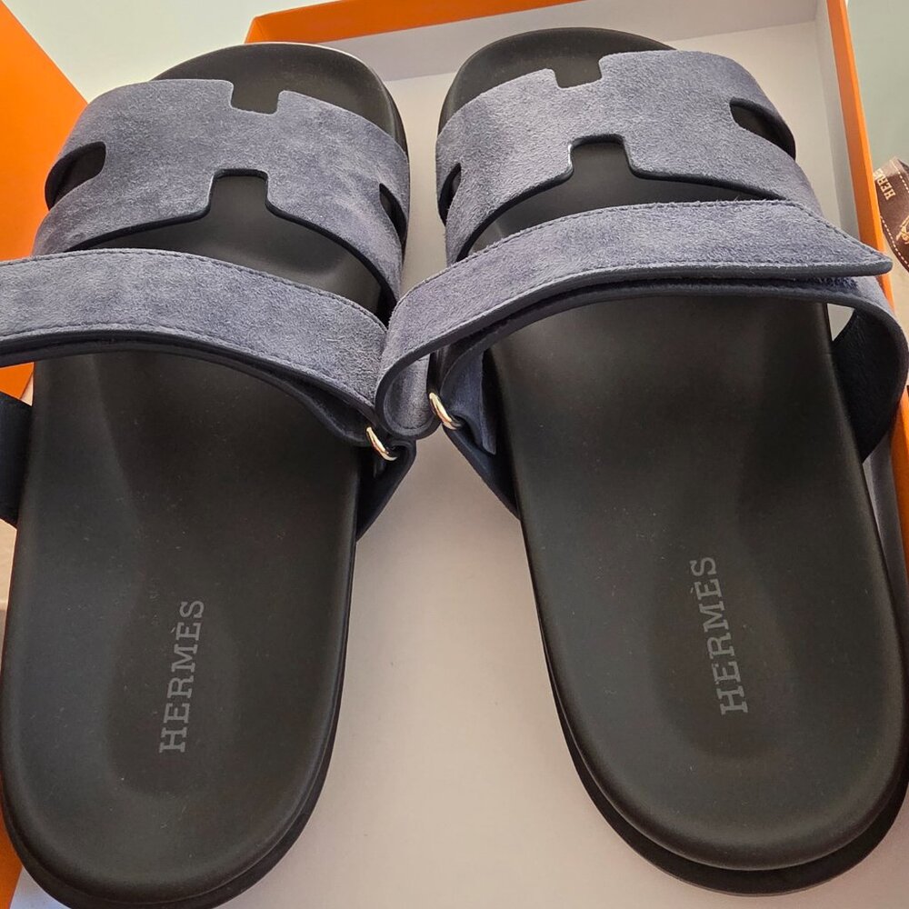 Hermès Chypre Sandal Suede Goatskin Blue Celeste Size 39.5 Excellent condition